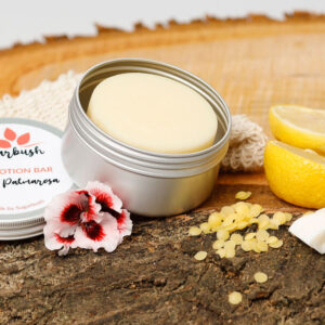 Sugarbush Lemon Lotion bar with slice of lemon