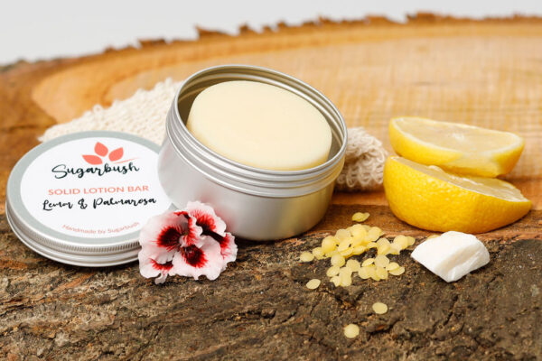 Sugarbush Lemon Lotion bar with slice of lemon